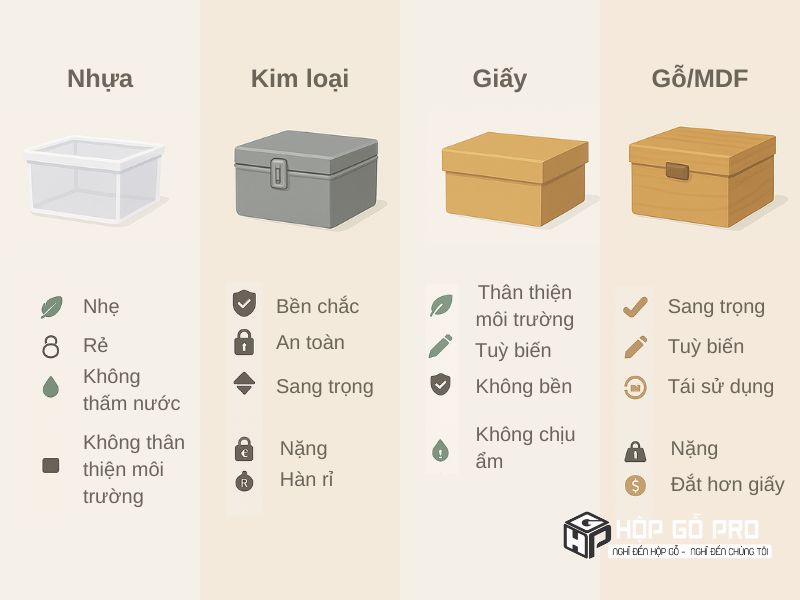 So sánh các loại hộp đựng phổ biến hiện nay