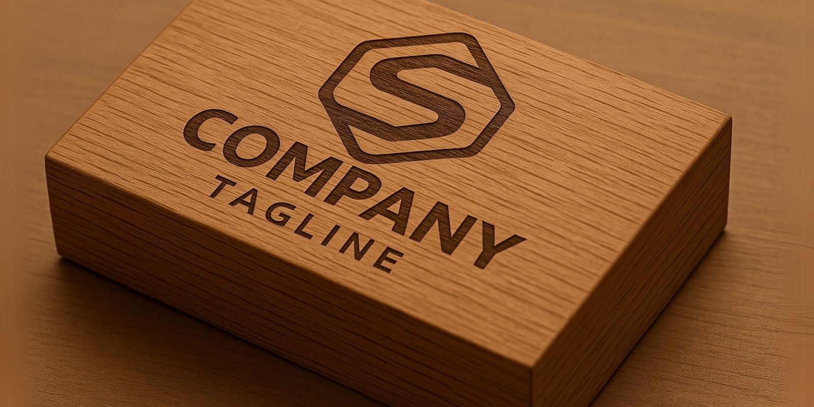 Logo khắc laser sắc nét trên hộp gỗ cao cấp, thể hiện sự chuyên nghiệp và độ chính xác trong gia công.